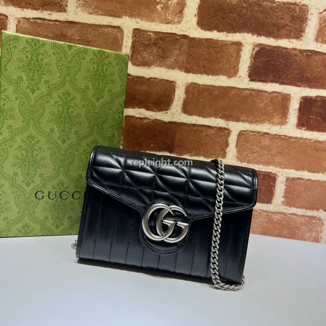 GUCCI-474575 1000 구찌 GG 마몽 블랙 가죽 마틀라세 미니백