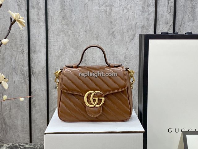 GUCCI-583571 2535 구찌 GG 마몽 브라운 마틀라세 가죽 미니 탑 핸들 백