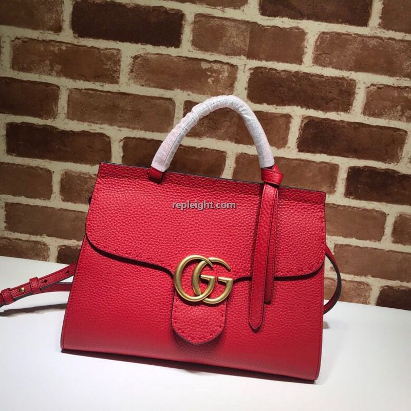 GUCCI-421890 6339 구찌 GG Marmont 레드 가죽 탑 스몰 핸들 백