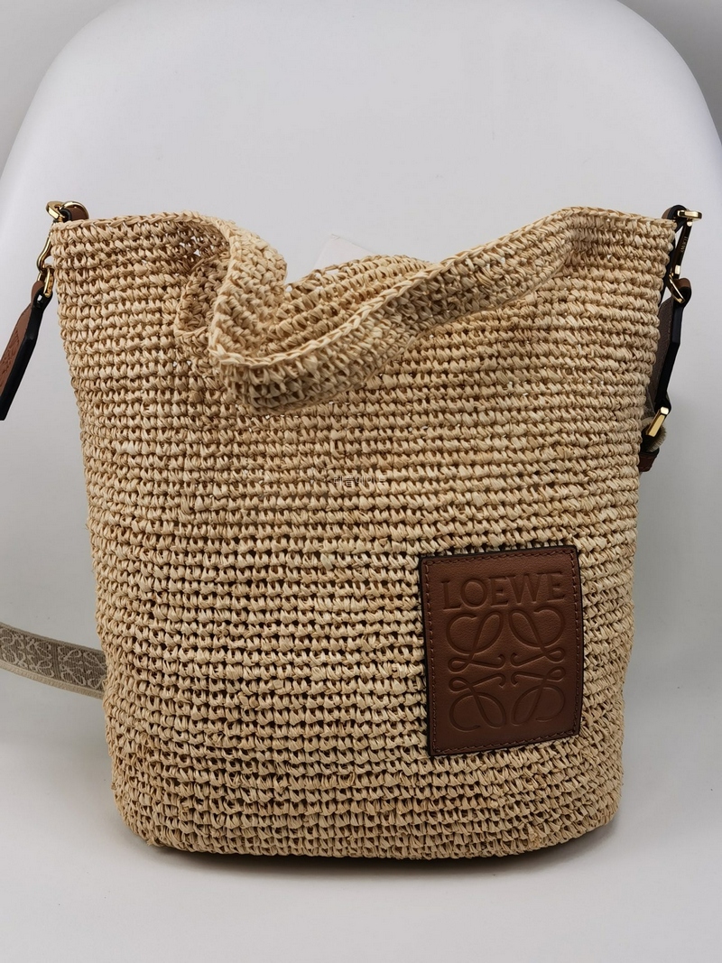 로에베 - LOEWE 0010696797 Mini Slit bag in raffia and calfskin